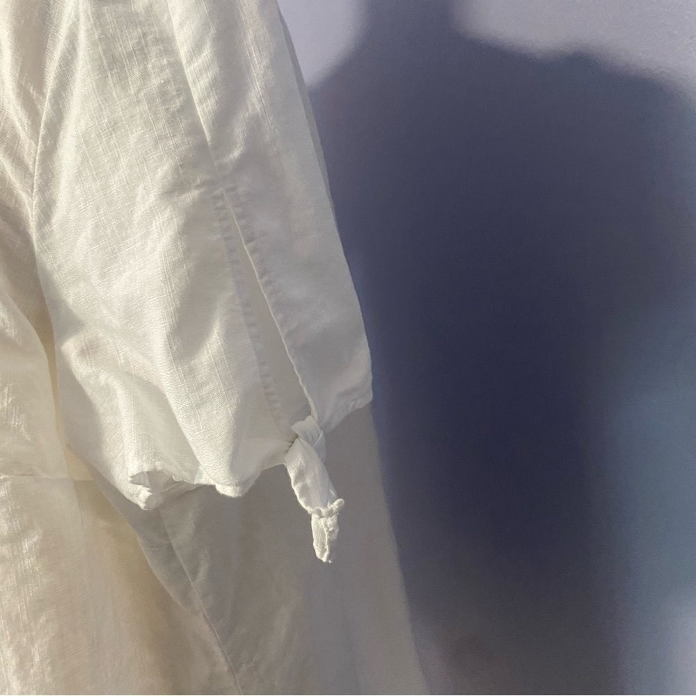 Talbots White Linen Blouse with Blue & Green Crochet Trim Sz 1X Petite - Picture 5 of 9